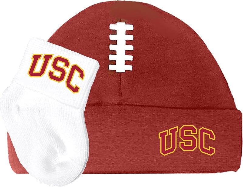 Future Tailgater Southern Cal USC Trojans Licensed Baby Football Cap and Socks Set White - Image 1